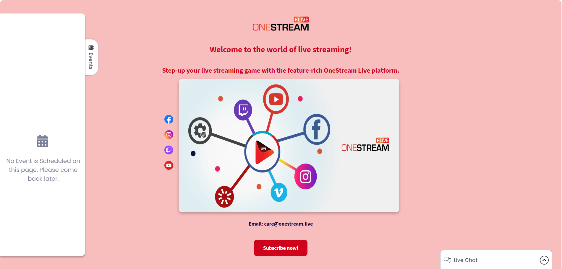 OneStream Live's Hosted Live Page