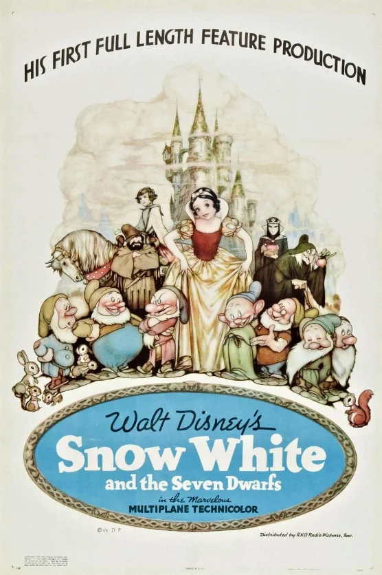 A photo of the poster for the movie Snow White and the Seven Dwarfs.
