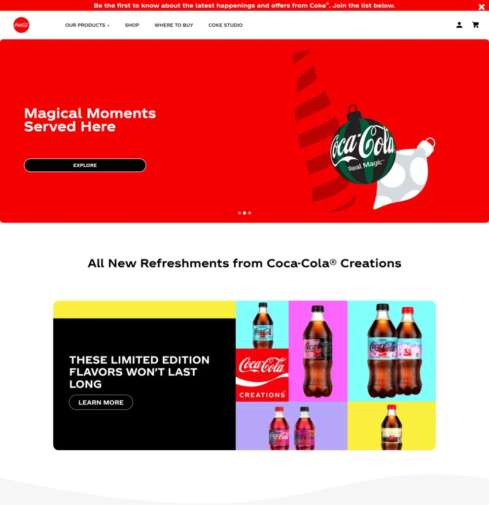 Coca Cola's use of red colour in their website to make it Eye Catching Graphics