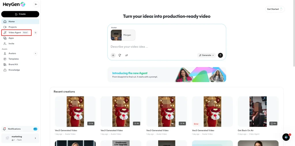 HeyGen Review: Method 1 – Using HeyGen’s Video Agent Step 1